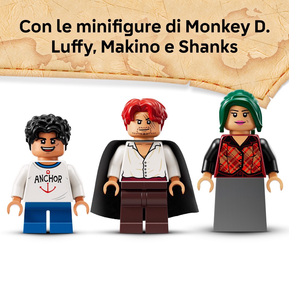 LEGO ONE PIECE 75636 La Capanna del Villaggio Foosha con Barca Giocattolo, Minifigure, Poster Ricercato, Regalo Bambini 8+