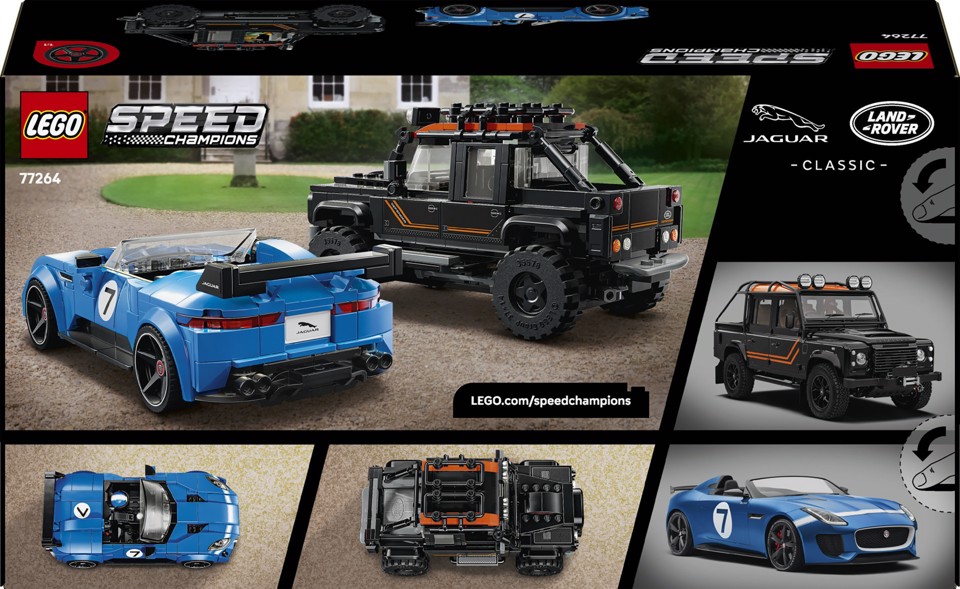 LEGO Speed Champions 77264 Jaguar Project 7 e Land Rover Defender, Set con 2 Macchine Giocattolo e 2 Minifigure, Regalo 10+