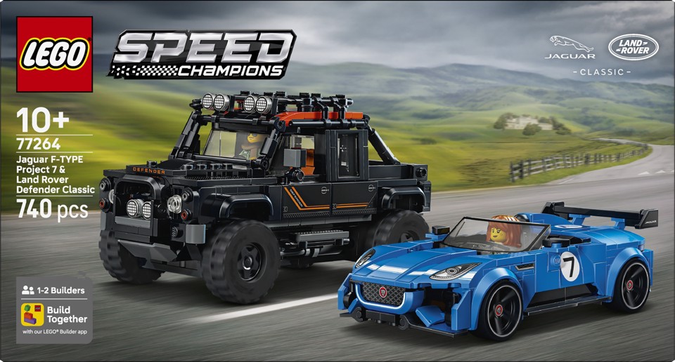 LEGO Speed Champions 77264 Jaguar Project 7 e Land Rover Defender, Set con 2 Macchine Giocattolo e 2 Minifigure, Regalo 10+