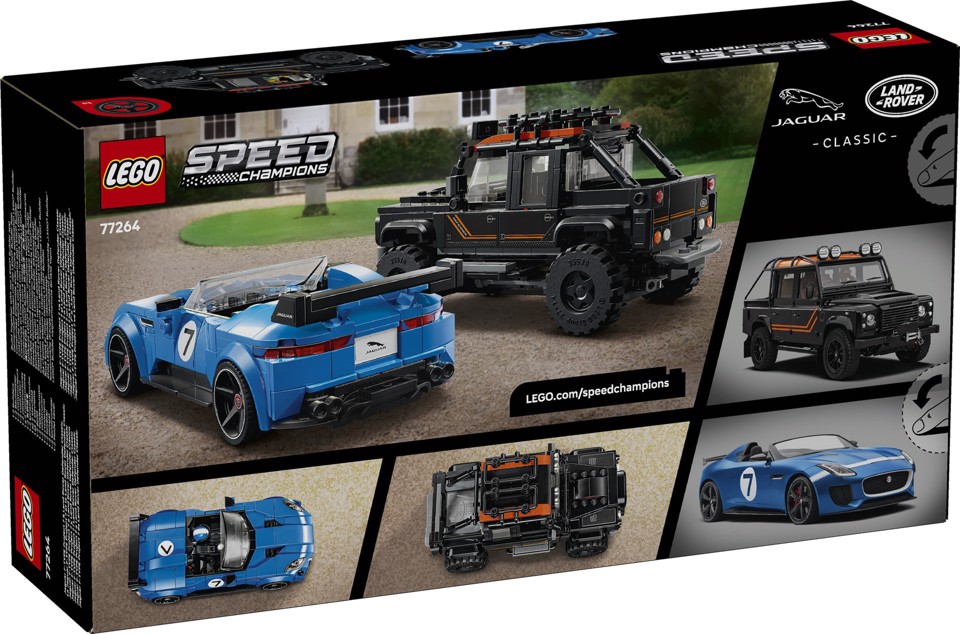 LEGO Speed Champions 77264 Jaguar Project 7 e Land Rover Defender, Set con 2 Macchine Giocattolo e 2 Minifigure, Regalo 10+