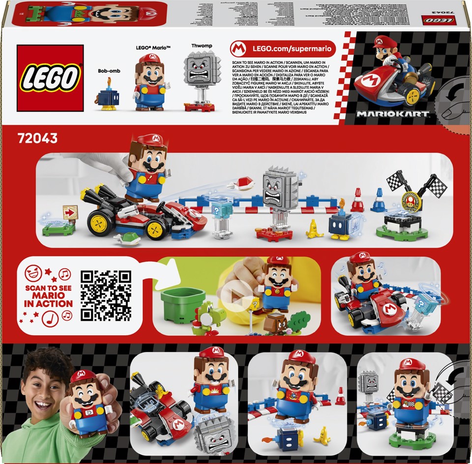 LEGO Super Mario Mario Kart 72043 - Interattivo e Kart Standard, Percorso di Gara con Macchina Giocattolo e 3 Figure, Regalo Bambini 7+