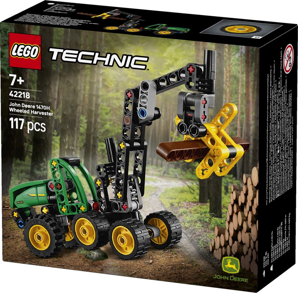 LEGO Technic 42218 Mietitrebbia Gommato John Deere 1470H, Veicolo Giocattolo da Cantiere, Braccio Rotante e Pinza, Regalo 7+