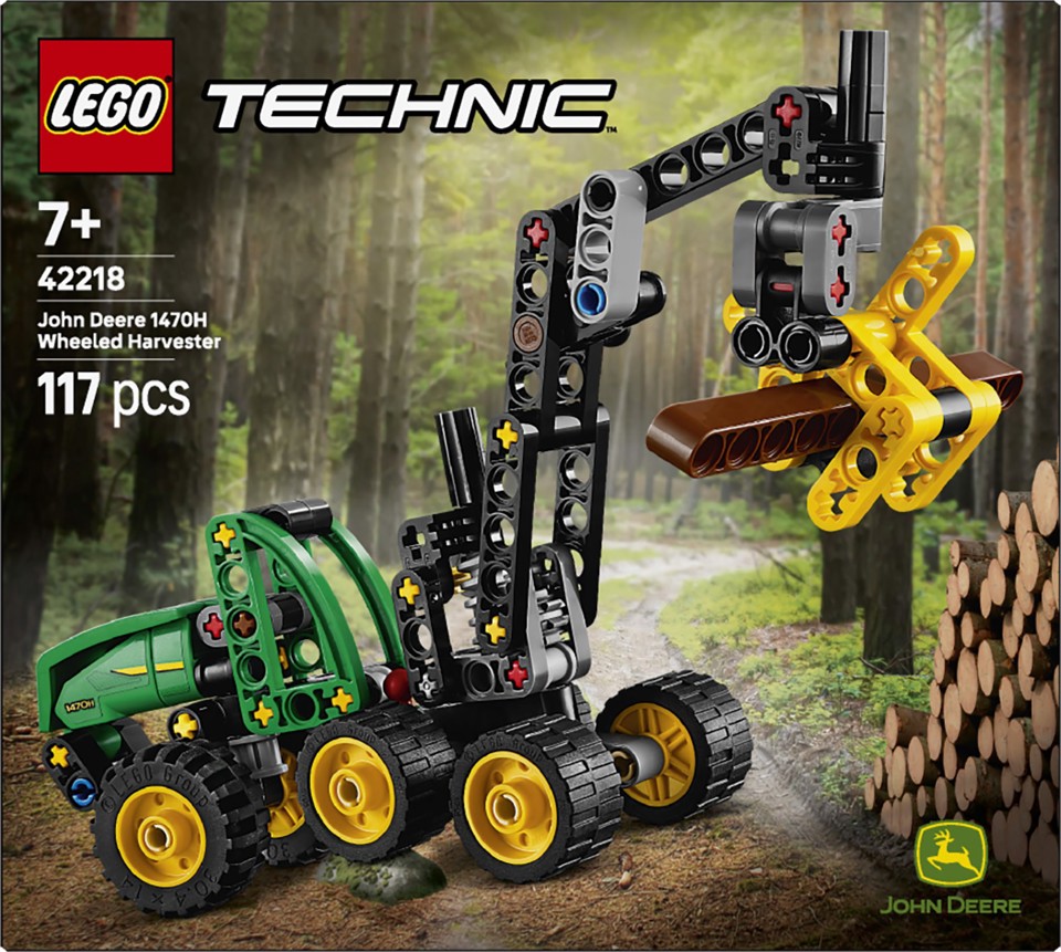 LEGO Technic 42218 Mietitrebbia Gommato John Deere 1470H, Veicolo Giocattolo da Cantiere, Braccio Rotante e Pinza, Regalo 7+