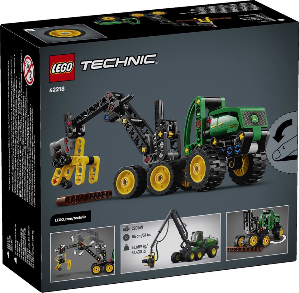 LEGO Technic 42218 Mietitrebbia Gommato John Deere 1470H, Veicolo Giocattolo da Cantiere, Braccio Rotante e Pinza, Regalo 7+