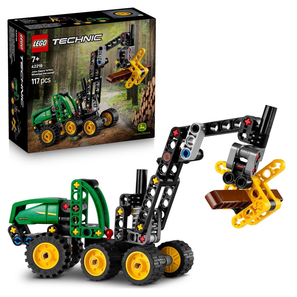 LEGO Technic 42218 Mietitrebbia Gommato John Deere 1470H, Veicolo Giocattolo da Cantiere, Braccio Rotante e Pinza, Regalo 7+