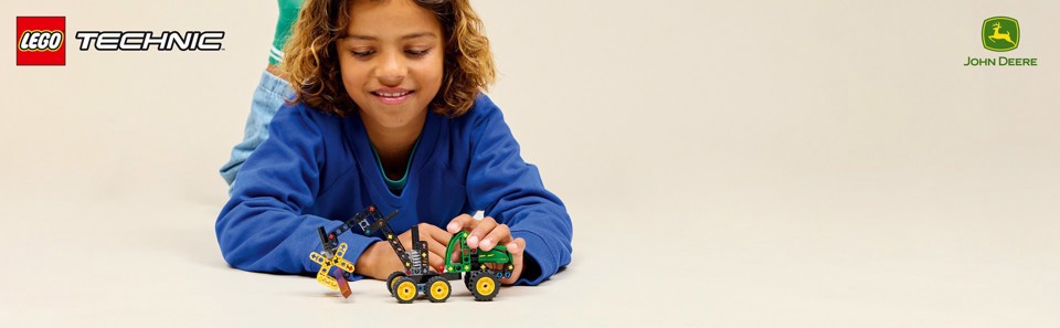 LEGO Technic 42218 Mietitrebbia Gommato John Deere 1470H, Veicolo Giocattolo da Cantiere, Braccio Rotante e Pinza, Regalo 7+