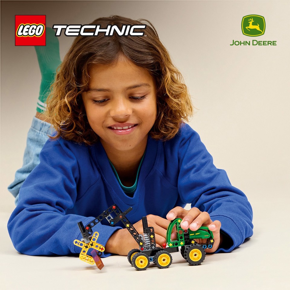 LEGO Technic 42218 Mietitrebbia Gommato John Deere 1470H, Veicolo Giocattolo da Cantiere, Braccio Rotante e Pinza, Regalo 7+