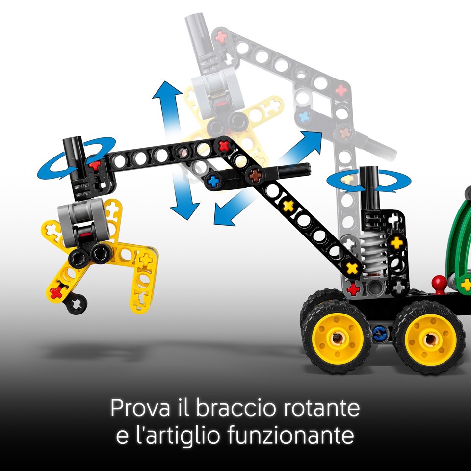 LEGO Technic 42218 Mietitrebbia Gommato John Deere 1470H, Veicolo Giocattolo da Cantiere, Braccio Rotante e Pinza, Regalo 7+