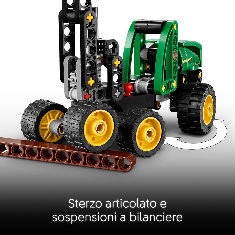 LEGO Technic 42218 Mietitrebbia Gommato John Deere 1470H, Veicolo Giocattolo da Cantiere, Braccio Rotante e Pinza, Regalo 7+