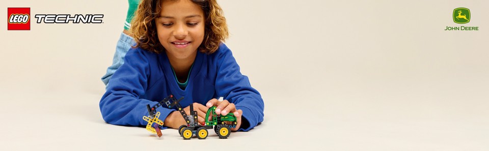 LEGO Technic 42218 Mietitrebbia Gommato John Deere 1470H, Veicolo Giocattolo da Cantiere, Braccio Rotante e Pinza, Regalo 7+