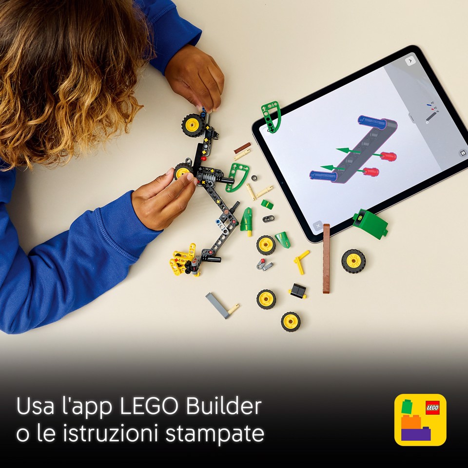 LEGO Technic 42218 Mietitrebbia Gommato John Deere 1470H, Veicolo Giocattolo da Cantiere, Braccio Rotante e Pinza, Regalo 7+