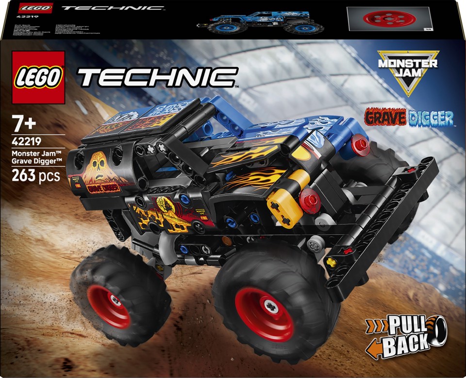 LEGO Technic 42219 Monster Jam Grave Digger Fuoco e Ghiaccio, Camion Giocattolo Pull-Back, Regalo per Bambini e Bambine da 7+
