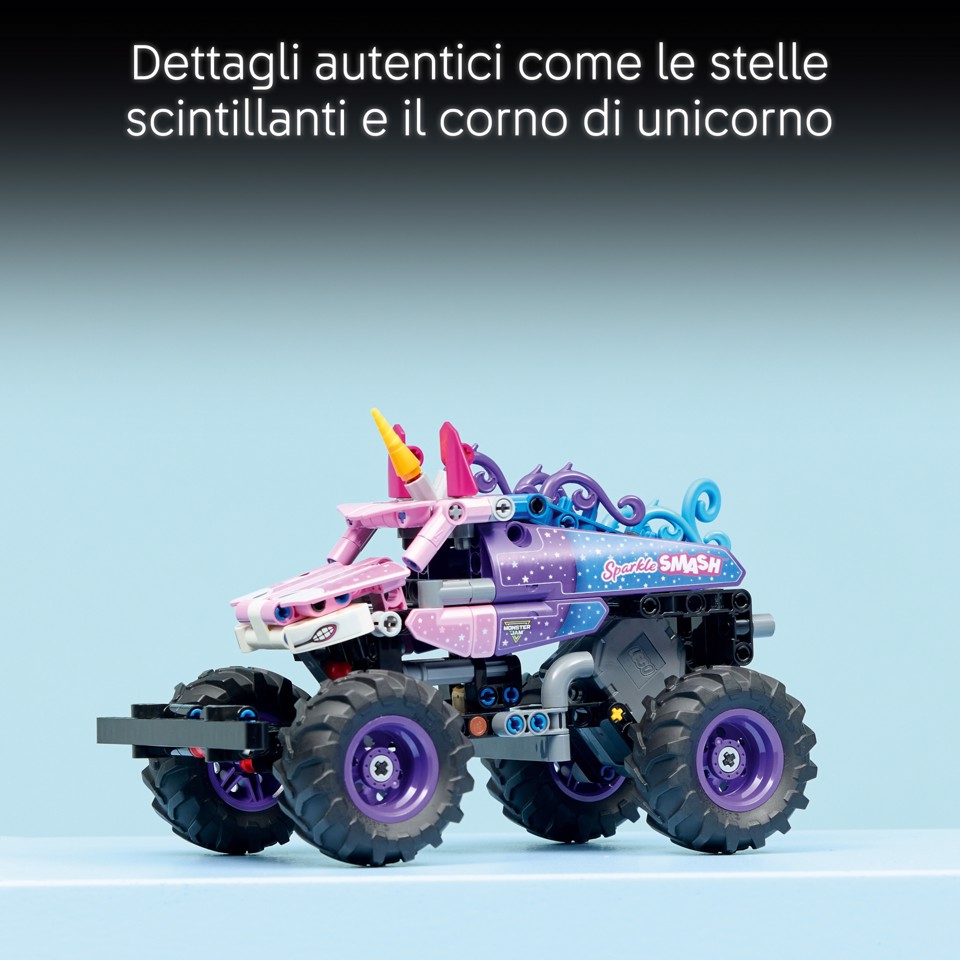 LEGO Technic 42220 Monster Jam Sparkle Smash a Retrocarica, Camion Giocattolo Pull-Back, Regalo per Bambini e Bambine da 7+
