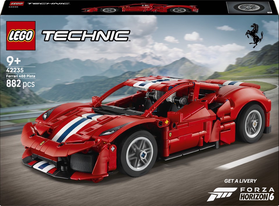 LEGO Technic 42235 Auto Ferrari 488 PISTA, Macchina Giocattolo con Motore V8, Sterzo e Differenziale, Regalo per Bambini 9+