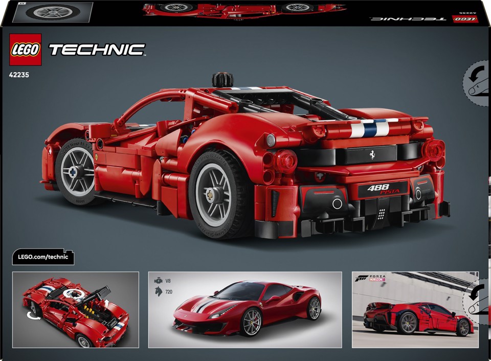 LEGO Technic 42235 Auto Ferrari 488 PISTA, Macchina Giocattolo con Motore V8, Sterzo e Differenziale, Regalo per Bambini 9+