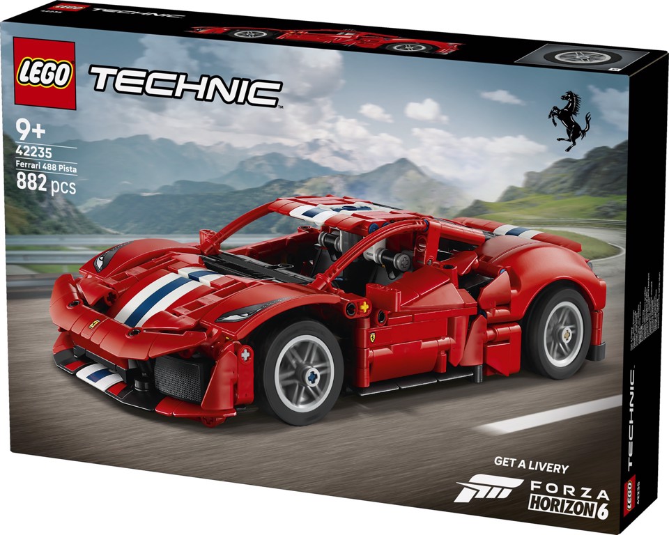 LEGO Technic 42235 Auto Ferrari 488 PISTA, Macchina Giocattolo con Motore V8, Sterzo e Differenziale, Regalo per Bambini 9+