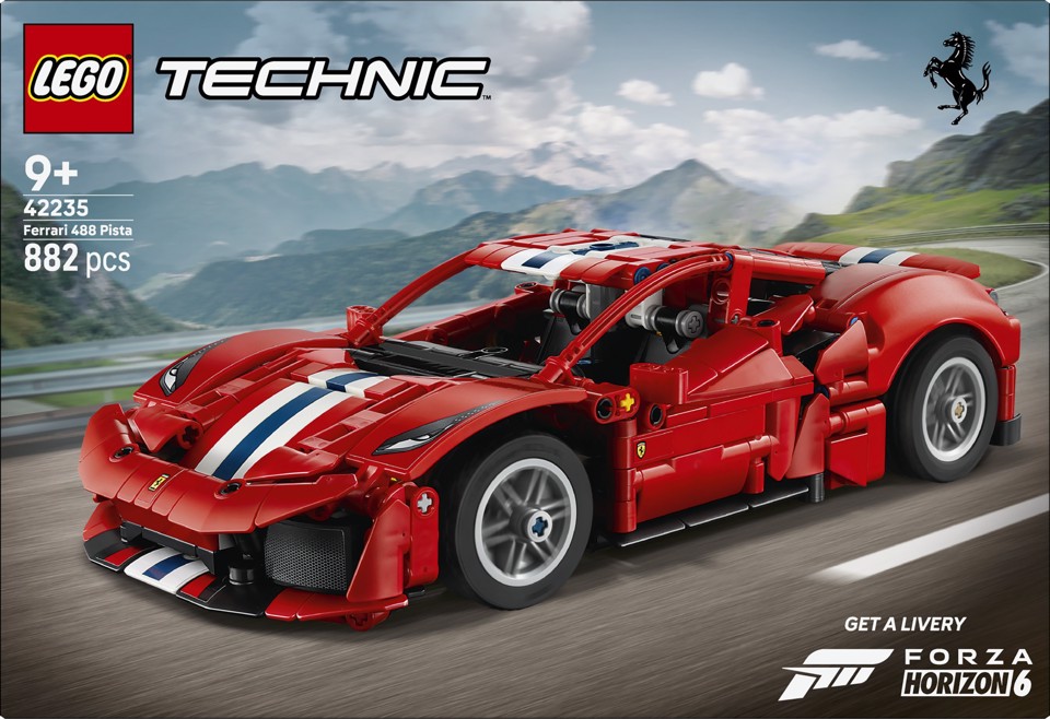 LEGO Technic 42235 Auto Ferrari 488 PISTA, Macchina Giocattolo con Motore V8, Sterzo e Differenziale, Regalo per Bambini 9+