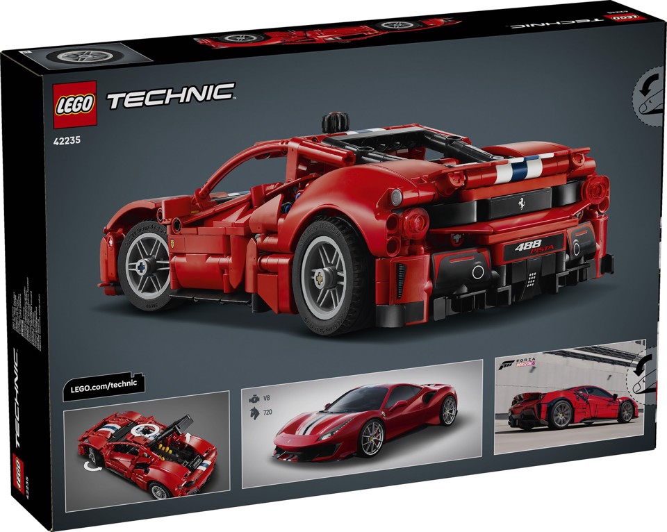 LEGO Technic 42235 Auto Ferrari 488 PISTA, Macchina Giocattolo con Motore V8, Sterzo e Differenziale, Regalo per Bambini 9+