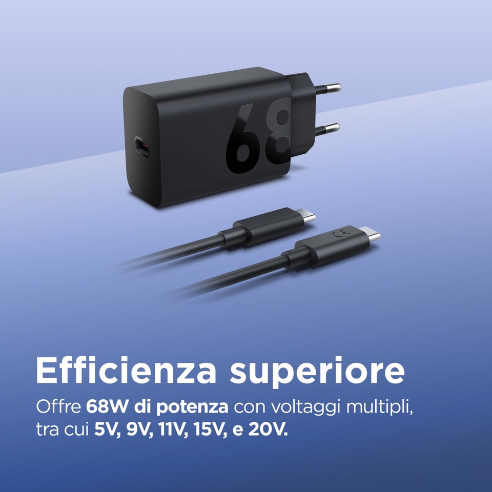 Lenovo 68W USB-C GaN Wall Charger, alimentatore da Parete USB-C 68W con Cavo 1,5m 6A, Caricabatterie a Ricarica Rapida e Sicura per Tablet, PC e Dispositivi Compatibili