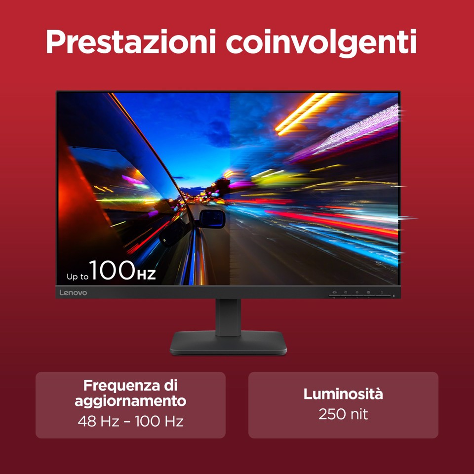 Lenovo L24-4e - Monitor 23.8" IPS Flat FHD 1920x1080 0 100Hz 4ms - 1xHDMI 1.4 + 1xVGA - Stand Tilt Cavo HDMI incluso