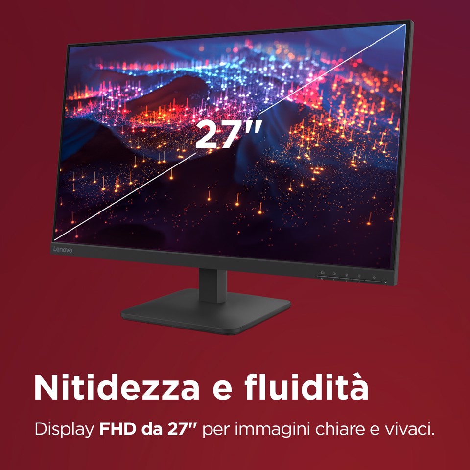 Lenovo L27-4e - Monitor 27" IPS Flat FHD 1920x1080 0 100Hz 4ms - 1xHDMI 1.4 + 1xVGA - Stand Tilt Cavo HDMI incluso