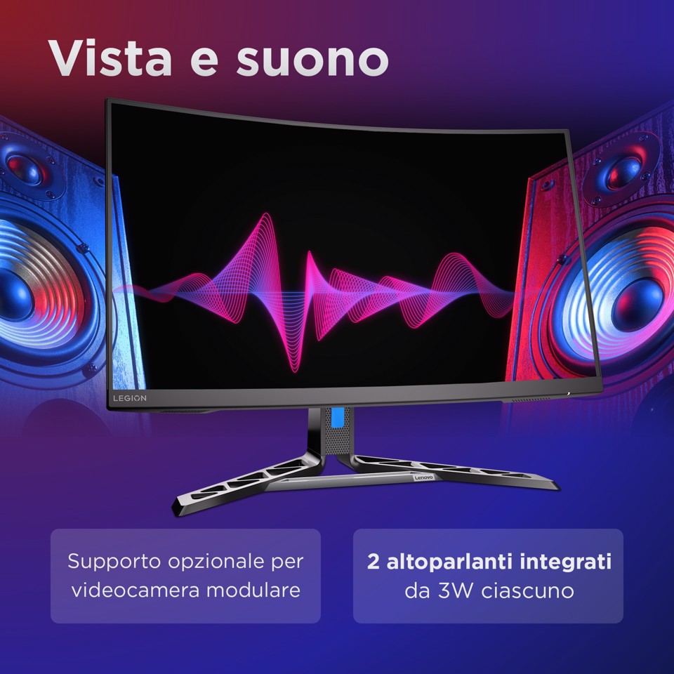 Lenovo Legion R32qc-30 - Monitor Gaming 31.5" VA Curvo 1500R QHD 2560x1440 0 180Hz 0.5ms - Speakers AMD FreeSync + VESA AdaptiveSync 2xHDMI 2.1 + 1xDP 1.4 - Stand Height + Tilt + Swivel Cavo DP incluso