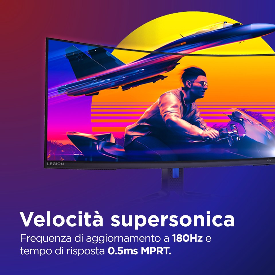 Lenovo Legion R34w-30 - Monitor Gaming 34" VA Curvo 1500R UWQHD 3440x1440 0 180Hz 0.5ms - Speakers AMD FreeSync Premium + VESA AdaptiveSync 2xHDMI 2.1 + 1xDP 1.4 - Stand Height + Tilt + Swivel Cavo DP incluso