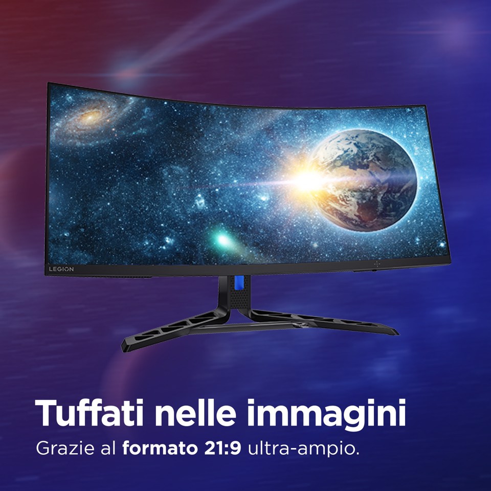 Lenovo Legion R34w-30 - Monitor Gaming 34" VA Curvo 1500R UWQHD 3440x1440 0 180Hz 0.5ms - Speakers AMD FreeSync Premium + VESA AdaptiveSync 2xHDMI 2.1 + 1xDP 1.4 - Stand Height + Tilt + Swivel Cavo DP incluso