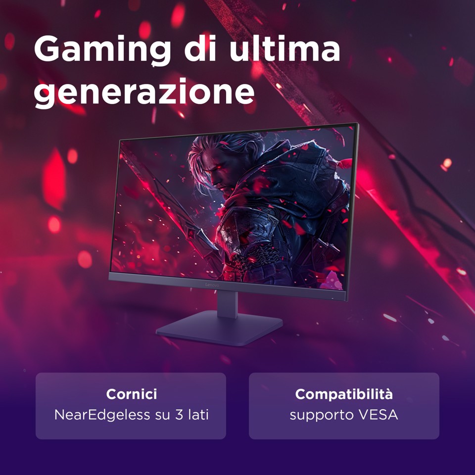 Lenovo LOQ 27-10 - Monitor Gaming 27" IPS Flat FHD 1920x1080 0 200Hz 0.5ms - AMD FreeSync Premium + VESA AdaptiveSync 2xHDMI 2.1 + 1xDP 1.4 - Stand Tilt Cavo DP incluso