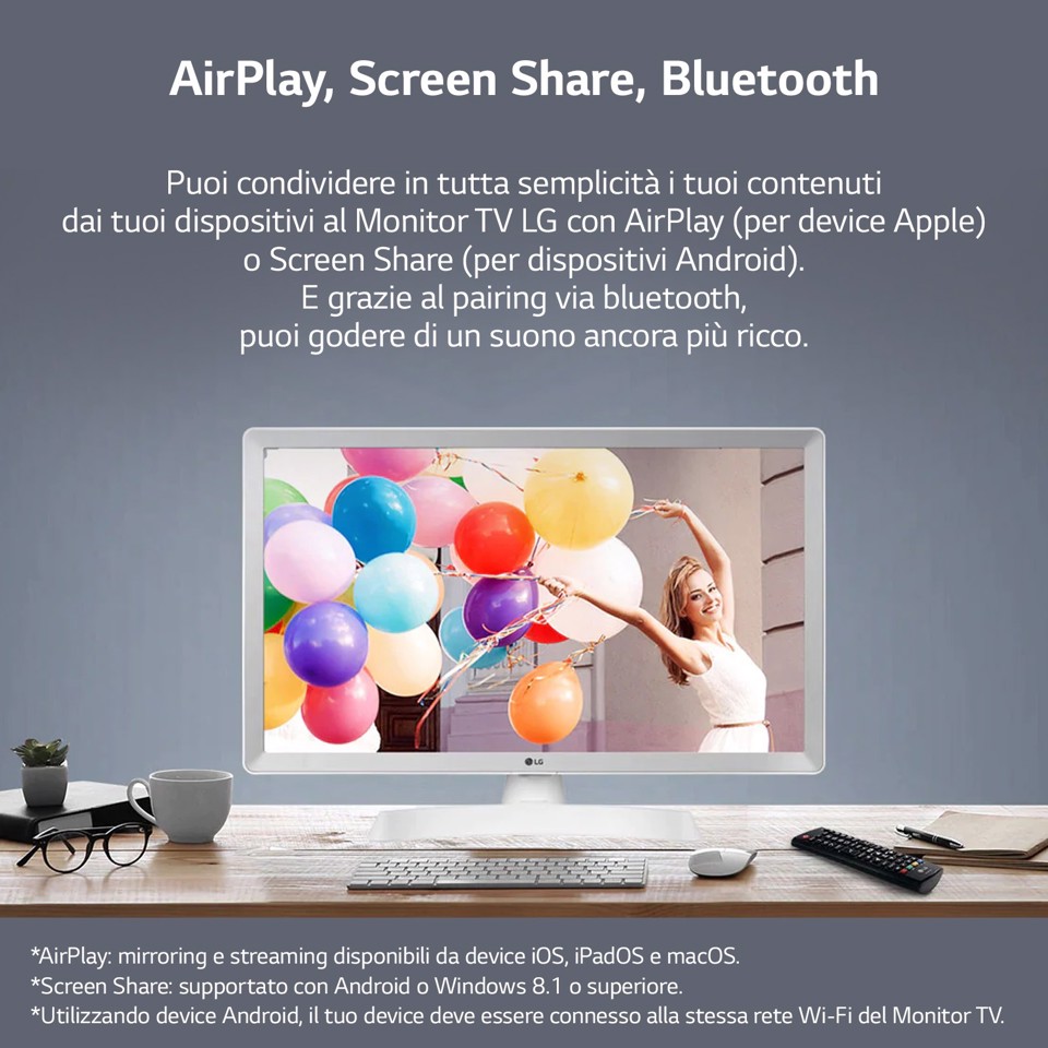 LG 24TQ510S Monitor TV 24" smart webOS 22 Wi-Fi NOVITÀ 2022 Bianco