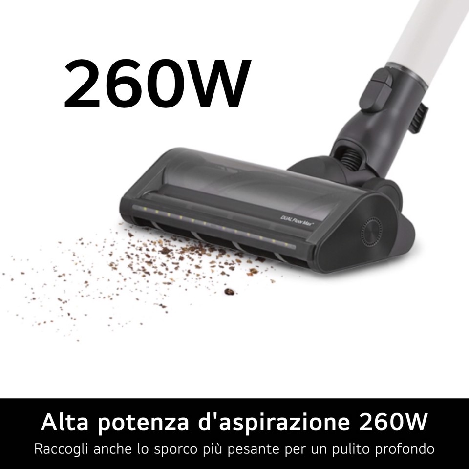 LG CordZero A9K Core, Aspirapolvere Kompressor 260W, 120 min, 1 spazzola + 2 accessori, Filtro 5 strati, Wi-Fi, Silver