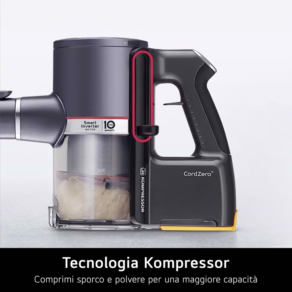 LG CordZero A9K Core, Aspirapolvere Kompressor 260W, 120 min, 1 spazzola + 2 accessori, Filtro 5 strati, Wi-Fi, Silver