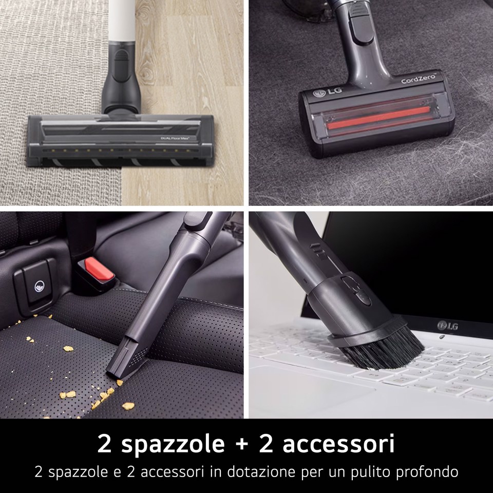 LG CordZero All-in-One A9T, Aspirapolvere senza filo 260W, Auto-svuotamento, 2 spazzole + 2 accessori, Wi-Fi, Beige