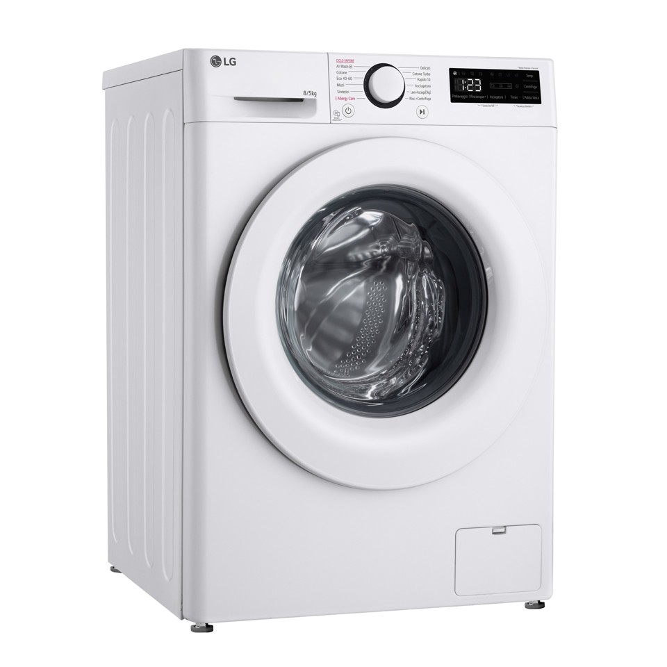LG D2R3S08NSWW Lavasciuga slim 8/5kg AI DD, Classe E, 1200 giri, AI Wash, Vapore