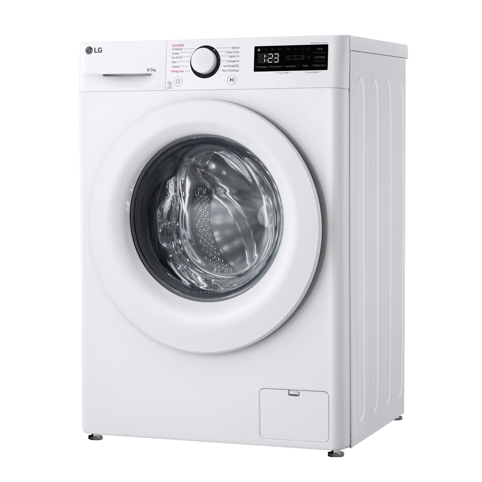 LG D2R3S08NSWW Lavasciuga slim 8/5kg AI DD, Classe E, 1200 giri, AI Wash, Vapore
