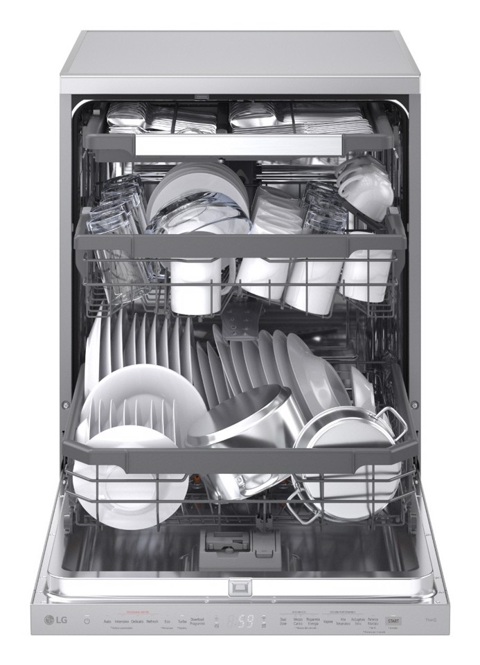 LG DF375HVS Lavastoviglie libera installazione, Classe A, 14 Coperti, Vapore, WI-FI, Grigia
