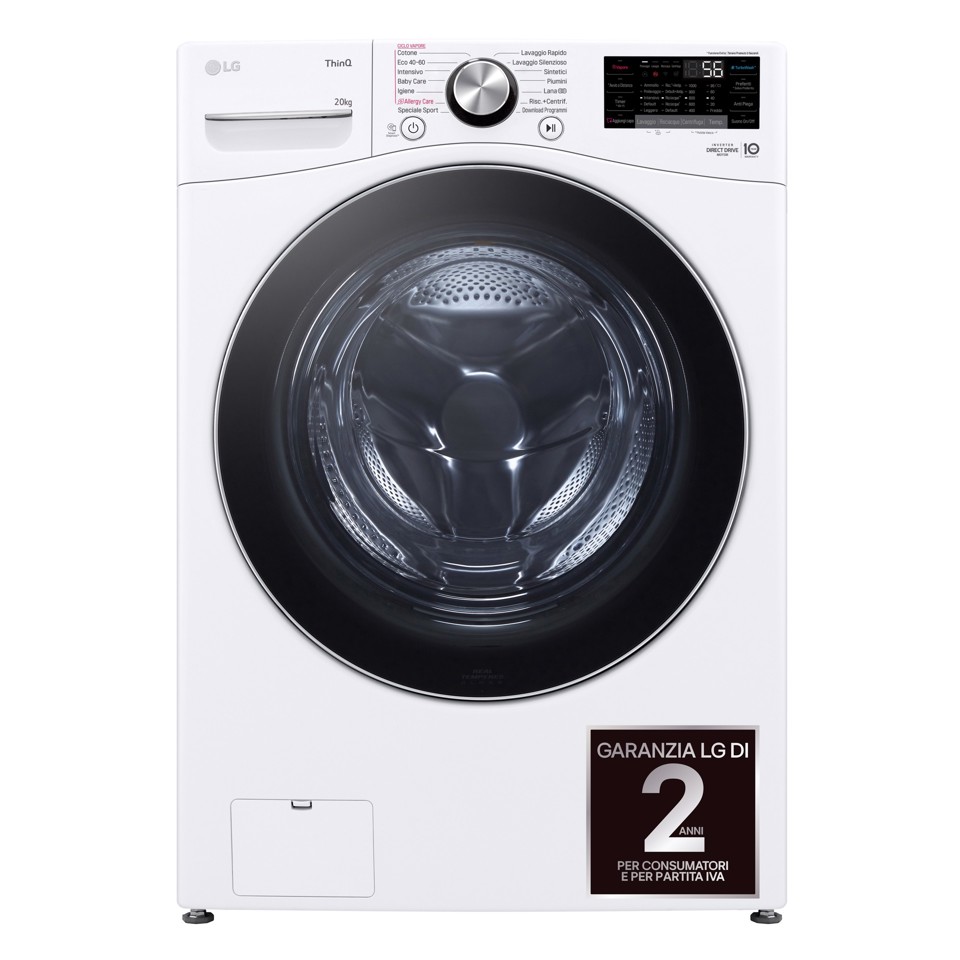 LG F0P3020TSWC Lavatrice capacità XL 20kg AI DD™ Serie P3, Classe B, 1000 giri, TurboWash 360, Vapore, Wi-Fi, White - 2 anni di garanzia anche per gli utenti professionali