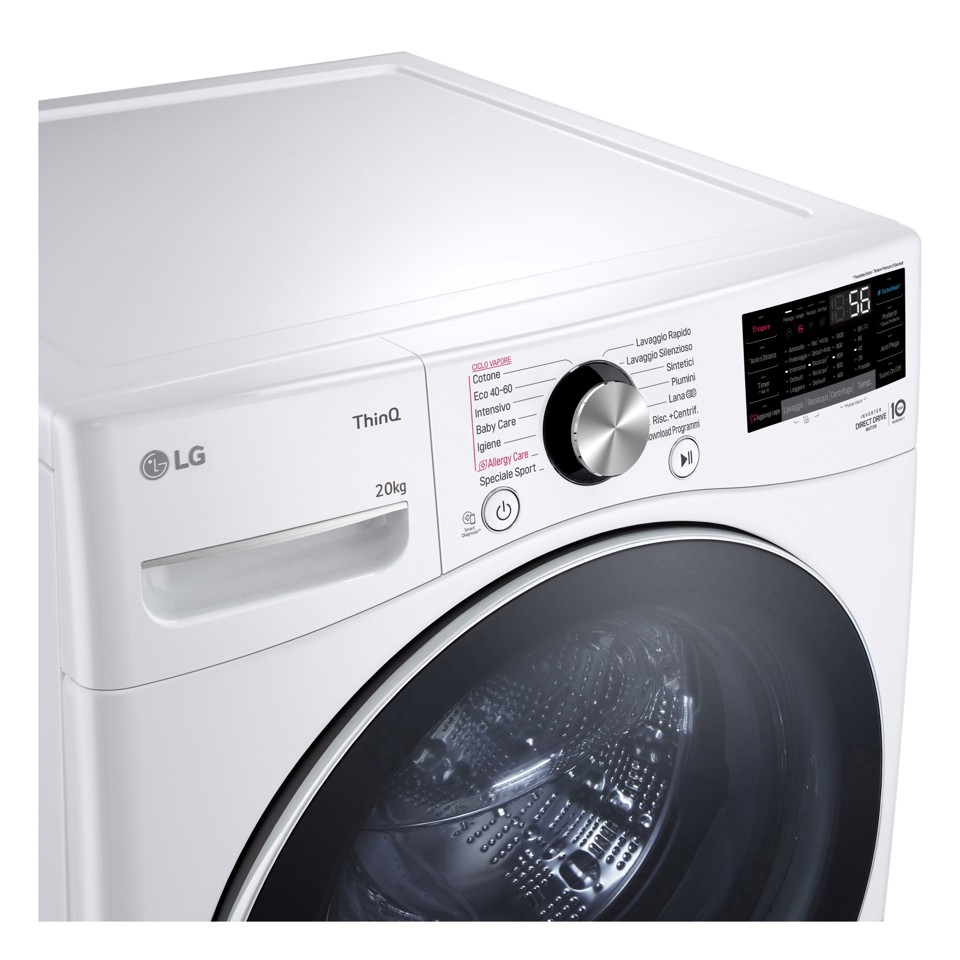 LG F0P3020TSWC Lavatrice capacità XL 20kg AI DD™ Serie P3, Classe B, 1000 giri, TurboWash 360, Vapore, Wi-Fi, White - 2 anni di garanzia anche per gli utenti professionali