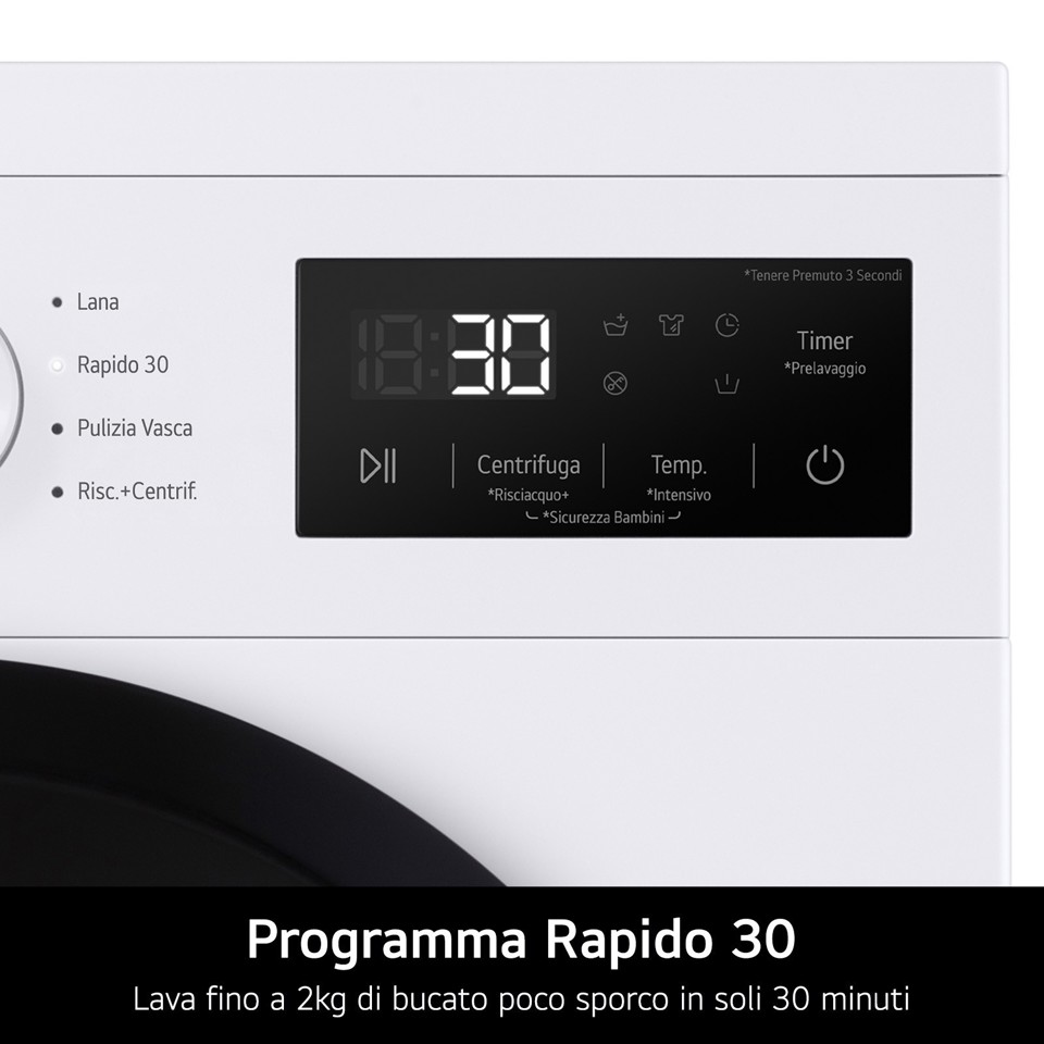 LG F4NA10S8NWK Lavatrice slim 8kg, Classe A, 1400 giri, Programma igiene con vapore, Top rimovibile, White