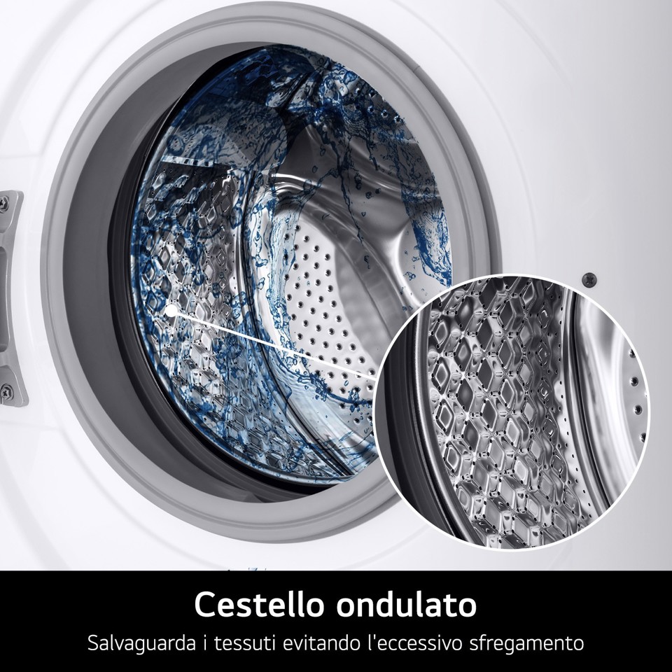 LG F4NA10S8NWK Lavatrice slim 8kg, Classe A, 1400 giri, Programma igiene con vapore, Top rimovibile, White