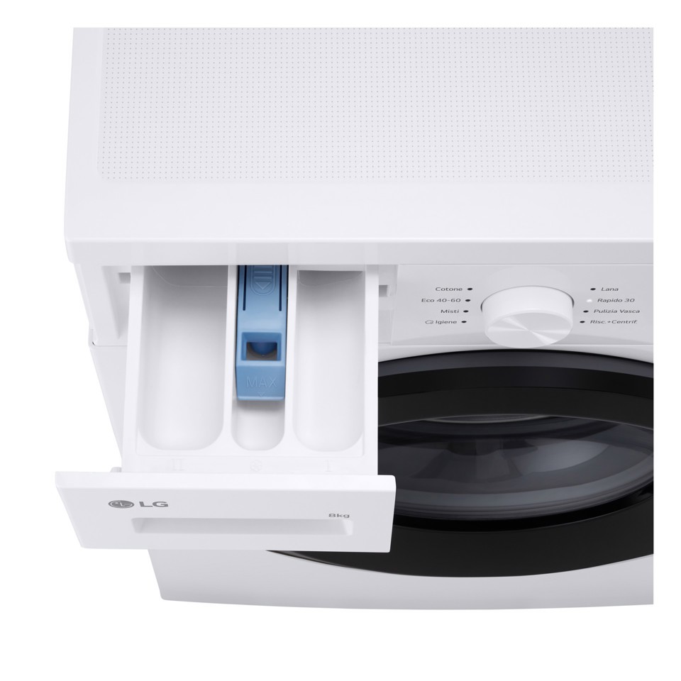 LG F4NA10S8NWK Lavatrice slim 8kg, Classe A, 1400 giri, Programma igiene con vapore, Top rimovibile, White