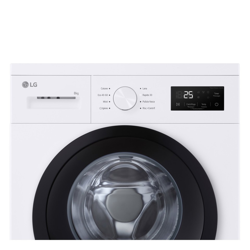 LG F4NA10S8NWK Lavatrice slim 8kg, Classe A, 1400 giri, Programma igiene con vapore, Top rimovibile, White