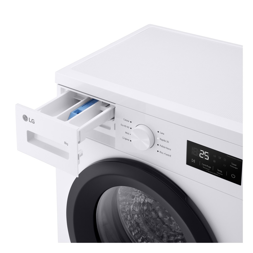 LG F4NA10S8NWK Lavatrice slim 8kg, Classe A, 1400 giri, Programma igiene con vapore, Top rimovibile, White