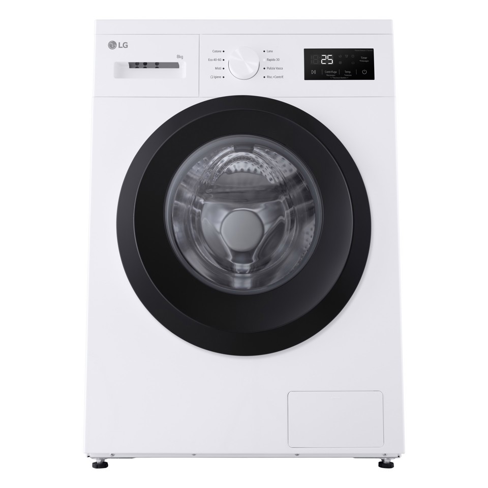 LG F4NA10S8NWK Lavatrice slim 8kg, Classe A, 1400 giri, Programma igiene con vapore, Top rimovibile, White