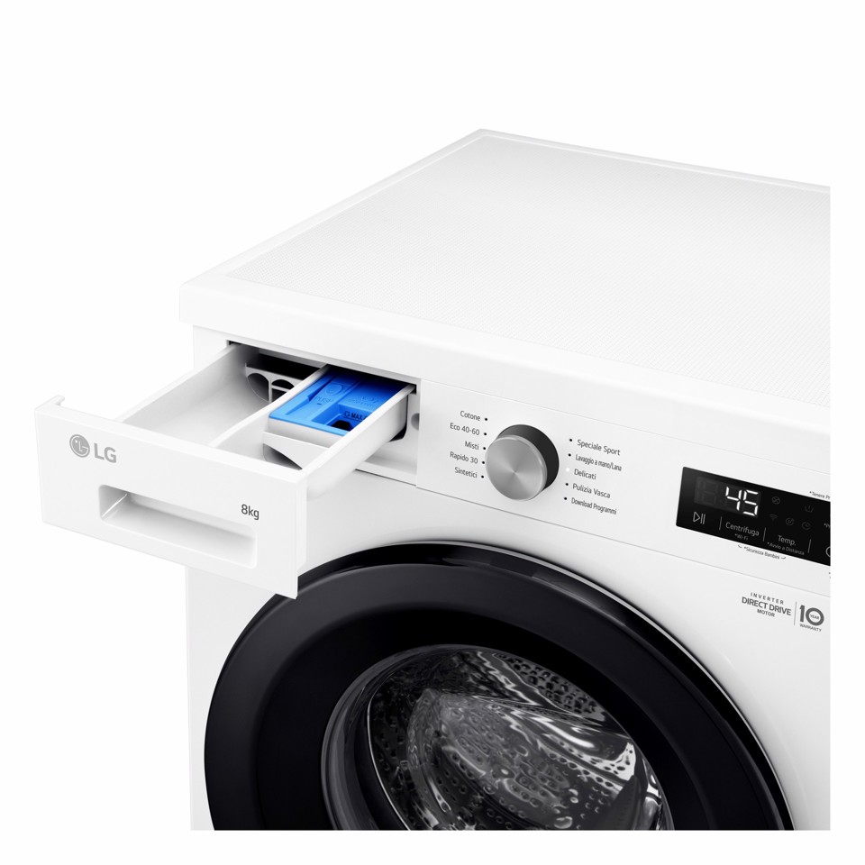 LG F4NX1008NWK Lavatrice smart 8kg, Classe A, 1400 giri, 6 Motion, Allergy Care, Bianca