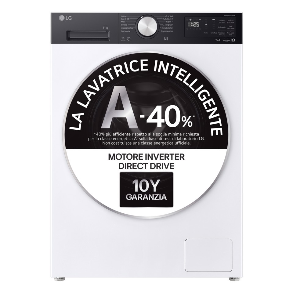 LG F4NX5009TKC Lavatrice smart 9kg | Serie X5 Classe A-40% | 1400 giri, Wi-Fi, 6 Motion Direct Drive, Allergy Care, Direct Drive | Bianco