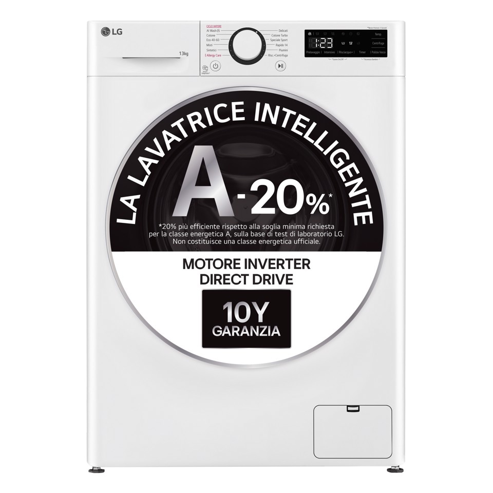 LG F4R3013NSWB Lavatrice 13kg AI DD, Classe A-20%, 1400 giri, Lavaggio a vapore