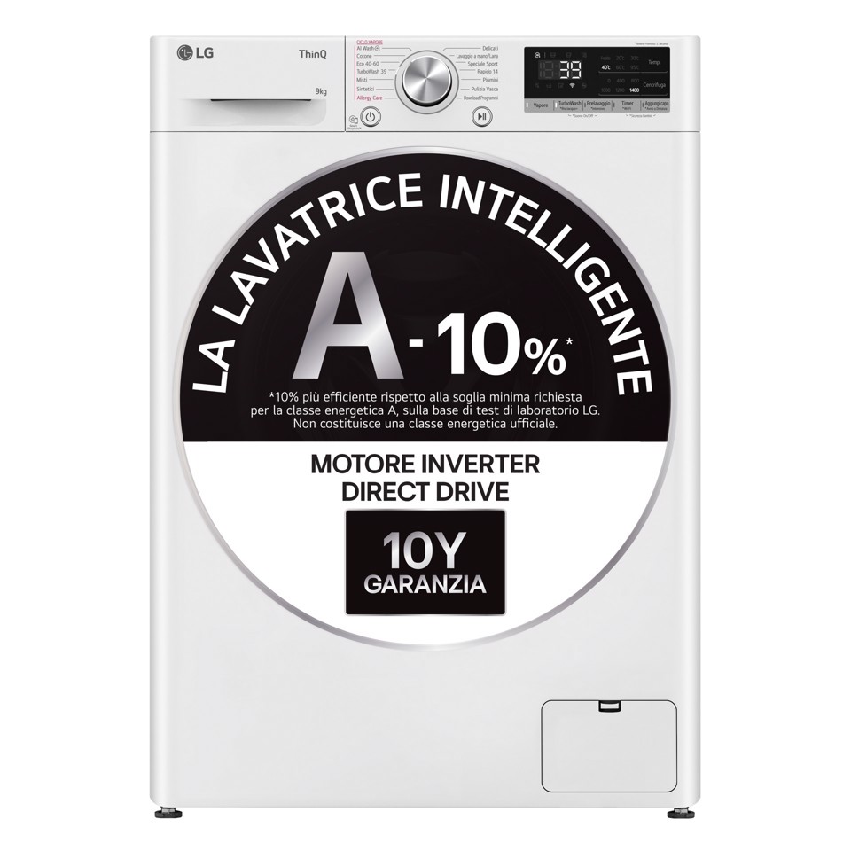LG F4R709TAIDD Lavatrice 9kg AI DD, Classe A-10%, 1400 giri, Vapore, Wi-Fi