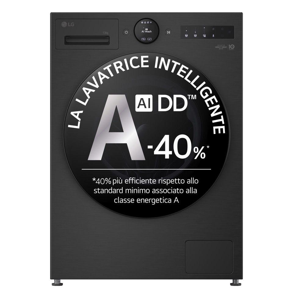 LG F4X7013TBB Lavatrice 13kg AI DD™ Serie X7, Classe A-40%, 1400 giri, Display Easy Circle, Wi-Fi, AI Wash, TurboWash