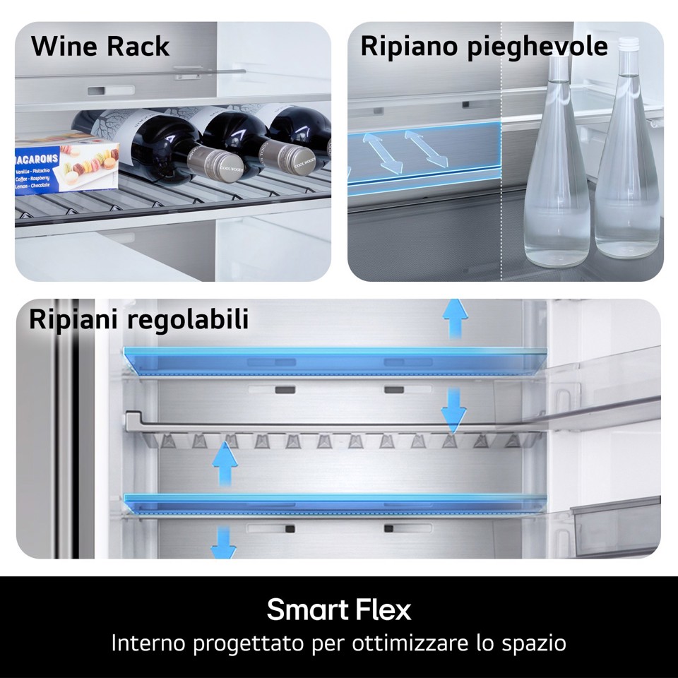 LG GBBS322APY Frigorifero combinato Fit & Max 60cm, Classe A, 375L, AI Inverter, Prime Silver